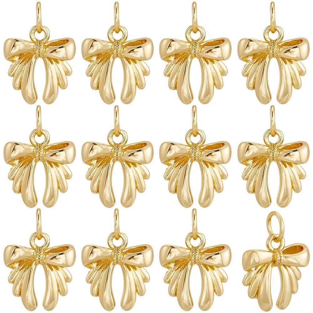 6669 1 Box 12Pcs Metal Bowknot Charms 18K Gold Plated Ribbon Bow Tie Charms